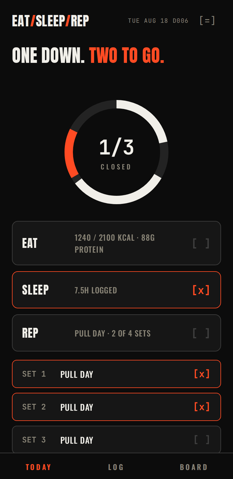 EatSleepRep app — the workout logger
